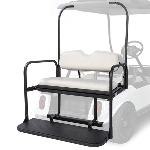 Golf cart seat with black frame and white cushion