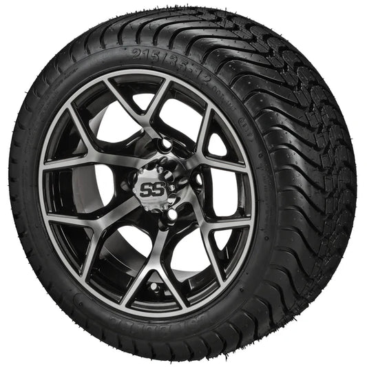 12" Ninja Black & Machined Wheel and Low Profile Tire Combo