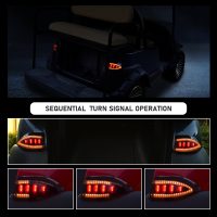 Golf cart with sequential turn signal operation displayed on screen