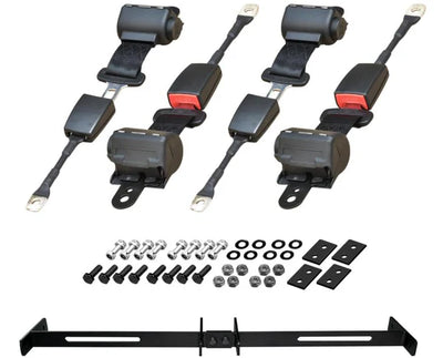 Set of golf cart seat belt restraints with hardware